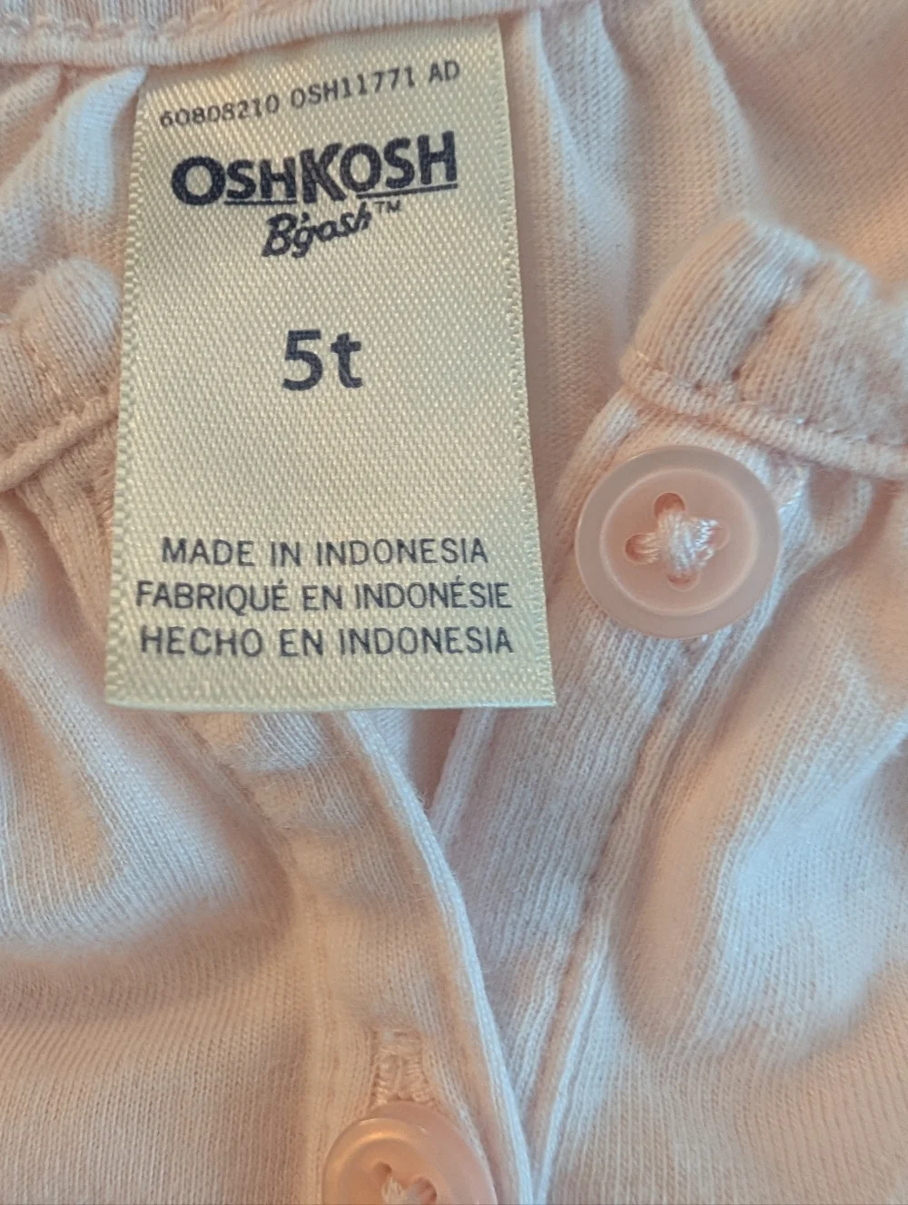 OshKosh B'gosh Girls' Light Pink Short Sleeve Peasant Top Cotton Size 5T